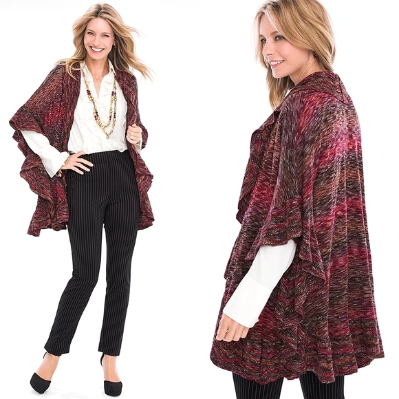 ☆Chico's Ruffle Knit Ruana Multi Color Shrug Wrap Sweater☆ - Picture 2 of 4